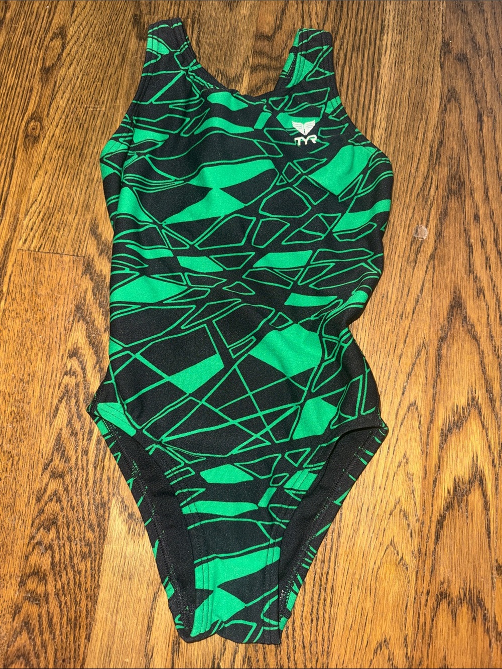 TYR Black & Green Geometric Racerback Swimsuit